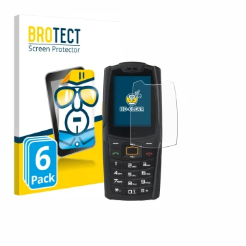 Parte frontal de un envase de producto con el logotipo de la marca BROTECT. Al lado se muestra el dispositivo AGM M6 con su pr