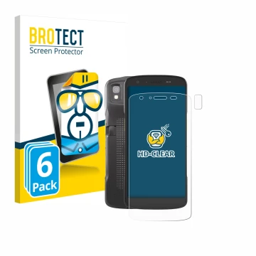 Parte frontal de un envase de producto con el logotipo de la marca BROTECT. Al lado se muestra el dispositivo Zebra TC22 (Fron