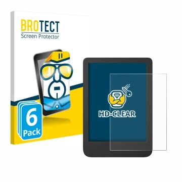 Parte frontal de un envase de producto con el logotipo de la marca BROTECT. Al lado se muestra el dispositivo Tolino Shine 5 C