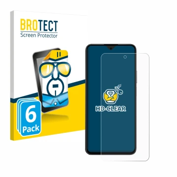 Parte frontal de un envase de producto con el logotipo de la marca BROTECT. Al lado se muestra el dispositivo Honor 90 Smart c