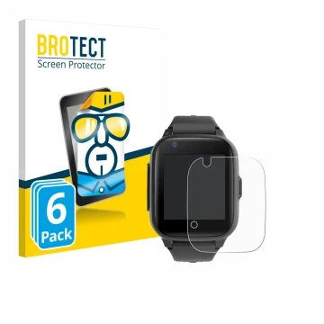 Parte frontal de un envase de producto con el logotipo de la marca BROTECT. Al lado se muestra el dispositivo Leotec Kids Allo