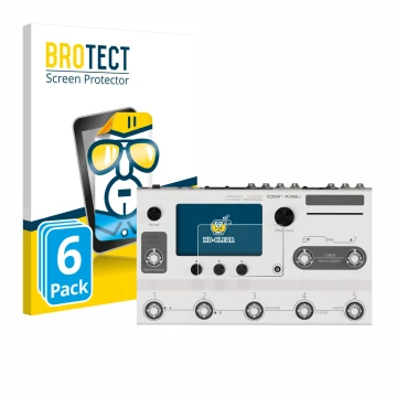 Parte frontal de un envase de producto con el logotipo de la marca BROTECT. Al lado se muestra el dispositivo Hotone Ampero II