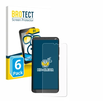 Parte frontal de un envase de producto con el logotipo de la marca BROTECT. Al lado se muestra el dispositivo Brondi Amico XL 