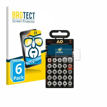 Parte frontal de un envase de producto con el logotipo de la marca BROTECT. Al lado se muestra el dispositivo Teenage Engineer