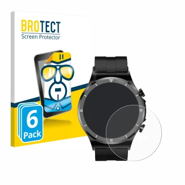 Parte frontal de un envase de producto con el logotipo de la marca BROTECT. Al lado se muestra el dispositivo Sanorum Smartwat