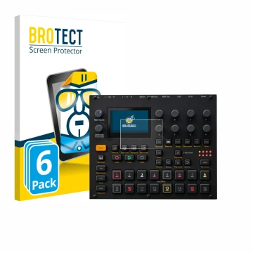 Parte frontal de un envase de producto con el logotipo de la marca BROTECT. Al lado se muestra el dispositivo Elektron Digitak