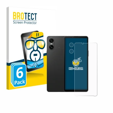 Parte frontal de un envase de producto con el logotipo de la marca BROTECT. Al lado se muestra el dispositivo Sony Xperia 10 V