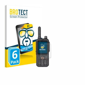 Parte frontal de un envase de producto con el logotipo de la marca BROTECT. Al lado se muestra el dispositivo Inrico T320 con 