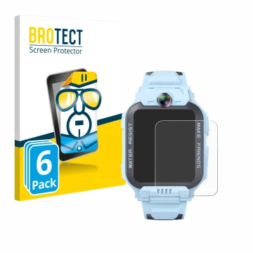 Parte frontal de un envase de producto con el logotipo de la marca BROTECT. Al lado se muestra el dispositivo Imoo Watch Phone