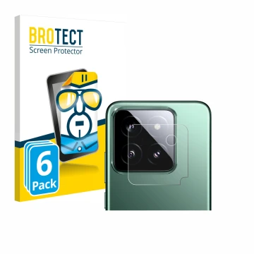 Parte frontal de un envase de producto con el logotipo de la marca BROTECT. Al lado se muestra el dispositivo Xiaomi 14 (SÓLO 