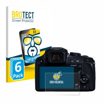 Parte frontal de un envase de producto con el logotipo de la marca BROTECT. Al lado se muestra el dispositivo Panasonic Lumix 