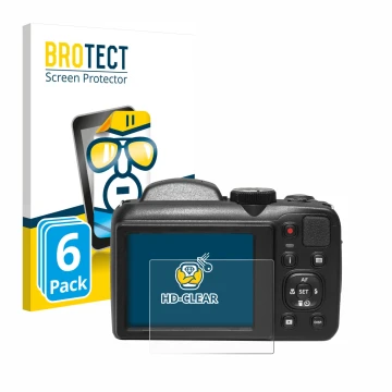 Parte frontal de un envase de producto con el logotipo de la marca BROTECT. Al lado se muestra el dispositivo Kodak Pixpro AZ2