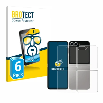 Parte frontal de un envase de producto con el logotipo de la marca BROTECT. Al lado se muestra el dispositivo Samsung Galaxy Z