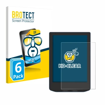 Parte frontal de un envase de producto con el logotipo de la marca BROTECT. Al lado se muestra el dispositivo PocketBook Verse