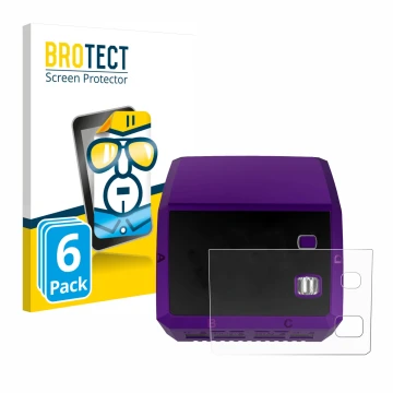 Parte frontal de un envase de producto con el logotipo de la marca BROTECT. Al lado se muestra el dispositivo SkyRc Q200 neo c