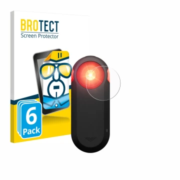 Parte frontal de un envase de producto con el logotipo de la marca BROTECT. Al lado se muestra el dispositivo Garmin Varia RTL