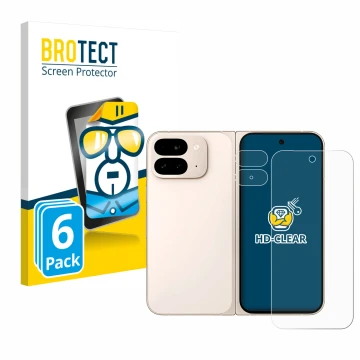 Parte frontal de un envase de producto con el logotipo de la marca BROTECT. Al lado se muestra el dispositivo Google Pixel 9 P