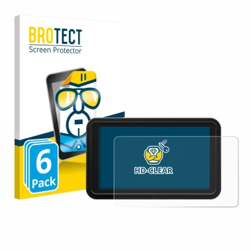 Parte frontal de un envase de producto con el logotipo de la marca BROTECT. Al lado se muestra el dispositivo Atomos Shinobi 2