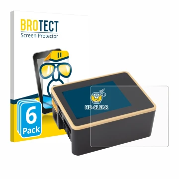 Parte frontal de un envase de producto con el logotipo de la marca BROTECT. Al lado se muestra el dispositivo Junsi iCharger X