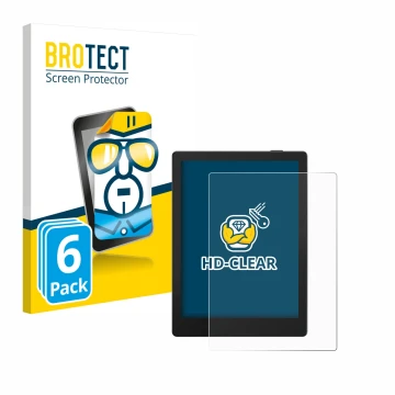 Parte frontal de un envase de producto con el logotipo de la marca BROTECT. Al lado se muestra el dispositivo Boox Go 6 con su