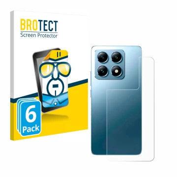 Parte frontal de un envase de producto con el logotipo de la marca BROTECT. Al lado se muestra el dispositivo Xiaomi 14T Pro (