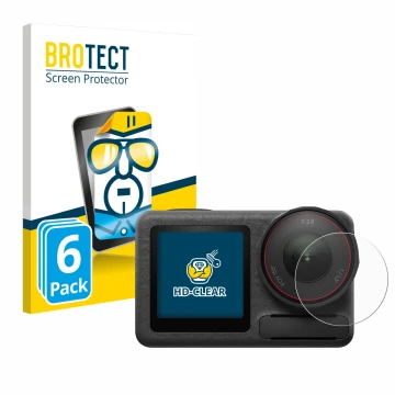 Parte frontal de un envase de producto con el logotipo de la marca BROTECT. Al lado se muestra el dispositivo DJI Osmo Action 