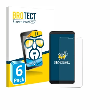 Parte frontal de un envase de producto con el logotipo de la marca BROTECT. Al lado se muestra el dispositivo TCL 403 con su p