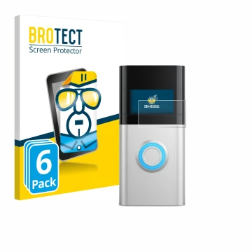 Parte frontal de un envase de producto con el logotipo de la marca BROTECT. Al lado se muestra el dispositivo Ring Video Doorb
