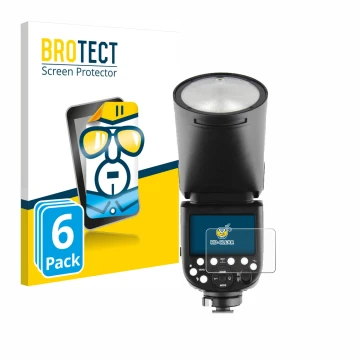 Parte frontal de un envase de producto con el logotipo de la marca BROTECT. Al lado se muestra el dispositivo Godox TT685 II c
