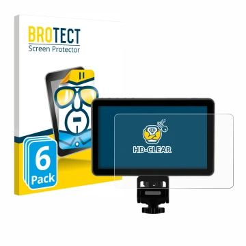 Parte frontal de un envase de producto con el logotipo de la marca BROTECT. Al lado se muestra el dispositivo Rollei Viltrox D