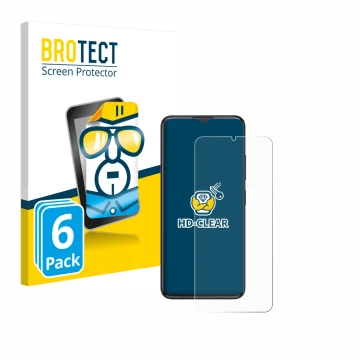 Parte frontal de un envase de producto con el logotipo de la marca BROTECT. Al lado se muestra el dispositivo ZTE Blade A34 co