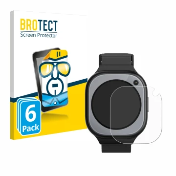 Parte frontal de un envase de producto con el logotipo de la marca BROTECT. Al lado se muestra el dispositivo Xplora X6Pro con