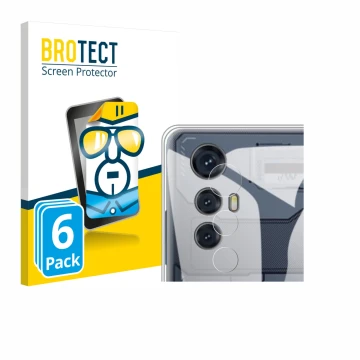 Parte frontal de un envase de producto con el logotipo de la marca BROTECT. Al lado se muestra el dispositivo Cubot Max 5 (SÓL