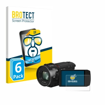 Parte frontal de un envase de producto con el logotipo de la marca BROTECT. Al lado se muestra el dispositivo Panasonic HC-VX3