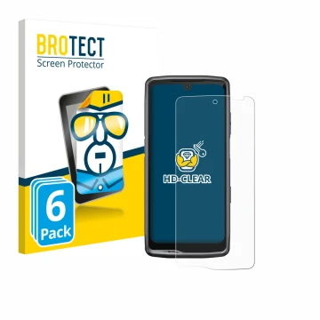 Parte frontal de un envase de producto con el logotipo de la marca BROTECT. Al lado se muestra el dispositivo Crosscall Stella