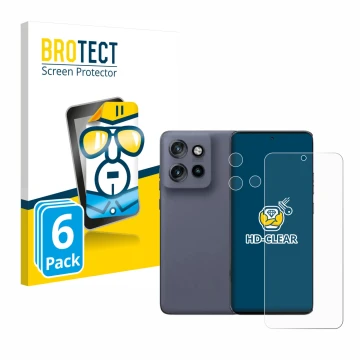 Parte frontal de un envase de producto con el logotipo de la marca BROTECT. Al lado se muestra el dispositivo Motorola Edge 50