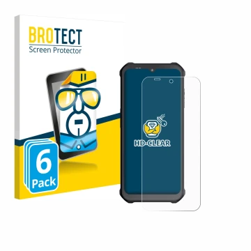 Parte frontal de un envase de producto con el logotipo de la marca BROTECT. Al lado se muestra el dispositivo Sonim XP400 con 