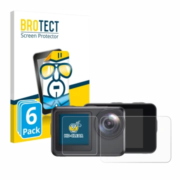 Parte frontal de un envase de producto con el logotipo de la marca BROTECT. Al lado se muestra el dispositivo Akaso Brave 7 LE