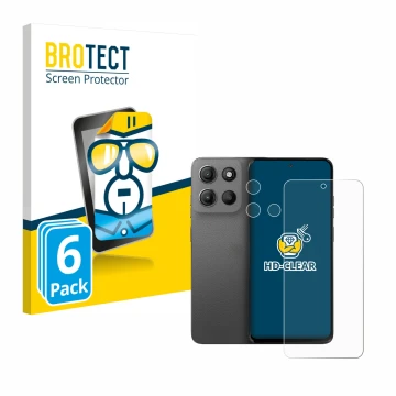Parte frontal de un envase de producto con el logotipo de la marca BROTECT. Al lado se muestra el dispositivo Motorola Moto G1