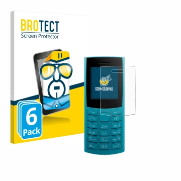 Parte frontal de un envase de producto con el logotipo de la marca BROTECT. Al lado se muestra el dispositivo Nokia 105 4G 2nd