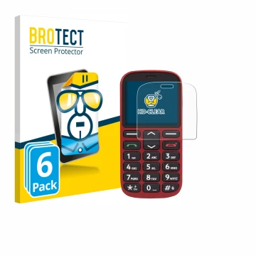 Parte frontal de un envase de producto con el logotipo de la marca BROTECT. Al lado se muestra el dispositivo Doro 1360 con su