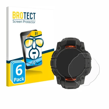 Parte frontal de un envase de producto con el logotipo de la marca BROTECT. Al lado se muestra el dispositivo Garmin Instinct 