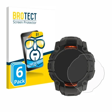 Parte frontal de un envase de producto con el logotipo de la marca BROTECT. Al lado se muestra el dispositivo Garmin Instinct 