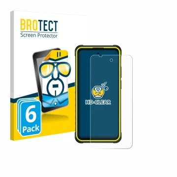 Parte frontal de un envase de producto con el logotipo de la marca BROTECT. Al lado se muestra el dispositivo Ulefone Armor X3