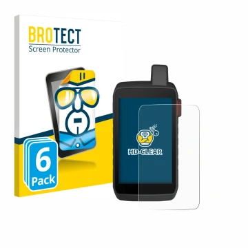 Parte frontal de un envase de producto con el logotipo de la marca BROTECT. Al lado se muestra el dispositivo Garmin Montana 7