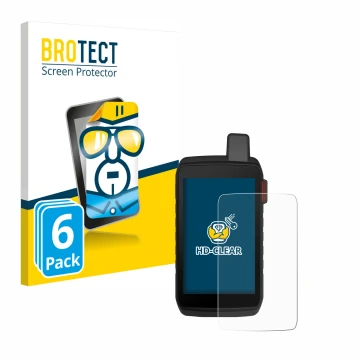 Parte frontal de un envase de producto con el logotipo de la marca BROTECT. Al lado se muestra el dispositivo Garmin Montana 7