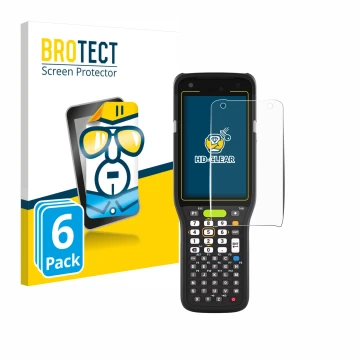 Parte frontal de un envase de producto con el logotipo de la marca BROTECT. Al lado se muestra el dispositivo Zebra MC3400 con