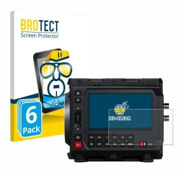 Parte frontal de un envase de producto con el logotipo de la marca BROTECT. Al lado se muestra el dispositivo Blackmagic Desig