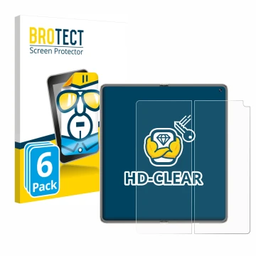 Parte frontal de un envase de producto con el logotipo de la marca BROTECT. Al lado se muestra el dispositivo Huawei Mate X6 (