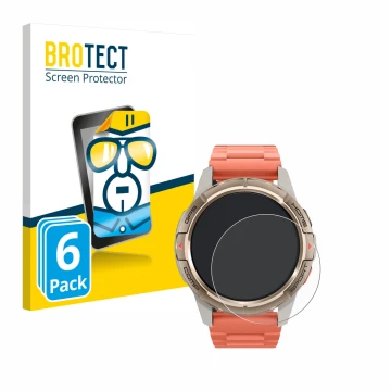 Parte frontal de un envase de producto con el logotipo de la marca BROTECT. Al lado se muestra el dispositivo Xiaomi Mibro GS 